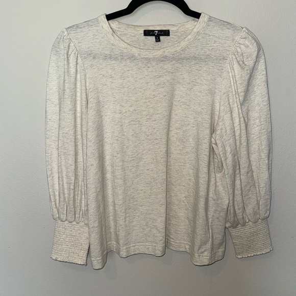 7 for all mankind 100% cotton long sleeve cream puff sleeve blouse, size small - Picture 1 of 10